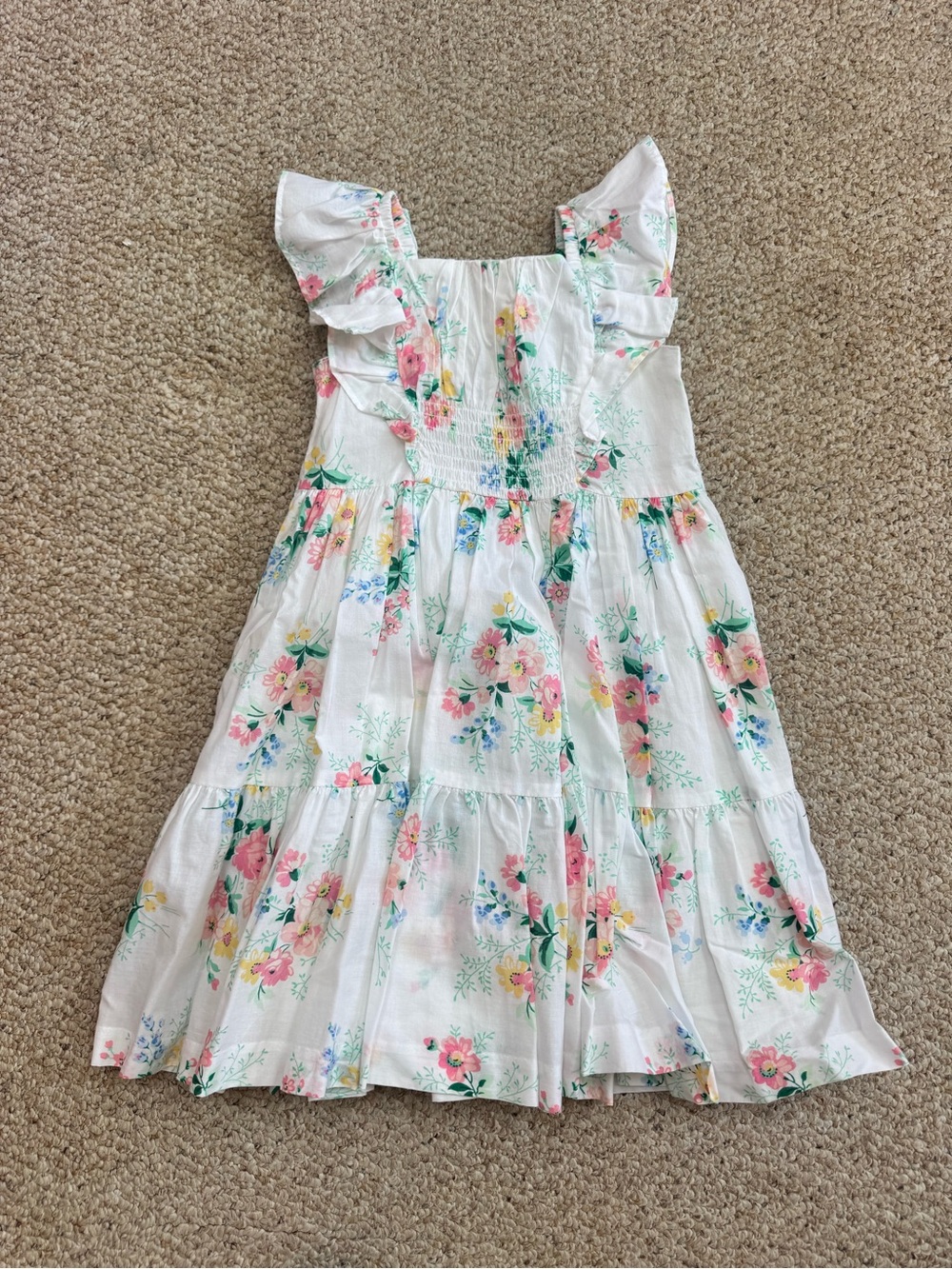 Janie and Jack White Floral Ruffle Tiered Sundress with Pink and Yellow Flowers